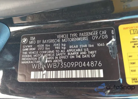 2009 BMW 335I from USA, damaged, VIN WBAWB73509P044876